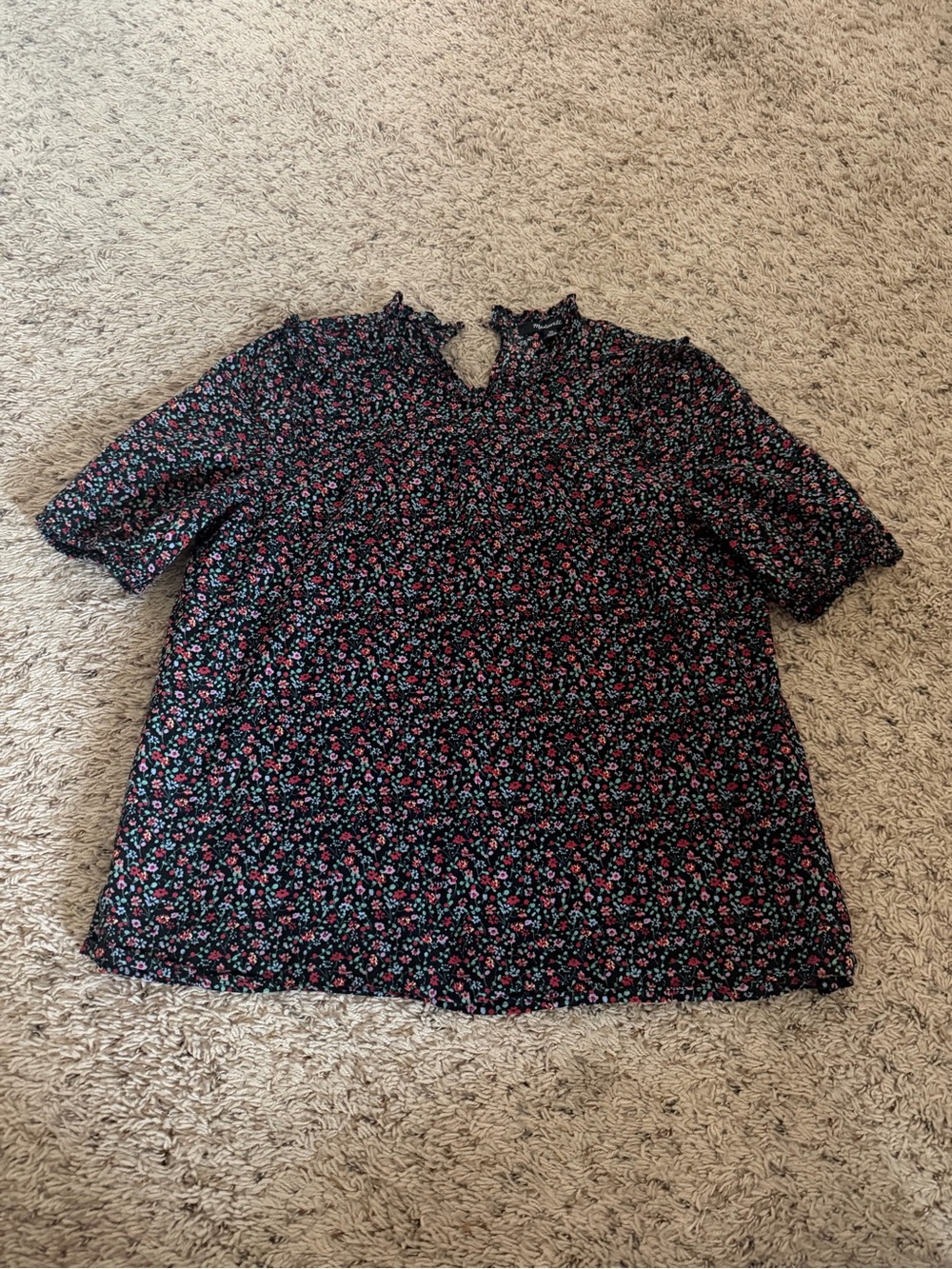 Black Floral Madewell Short-Sleeve Blouse - Size XS